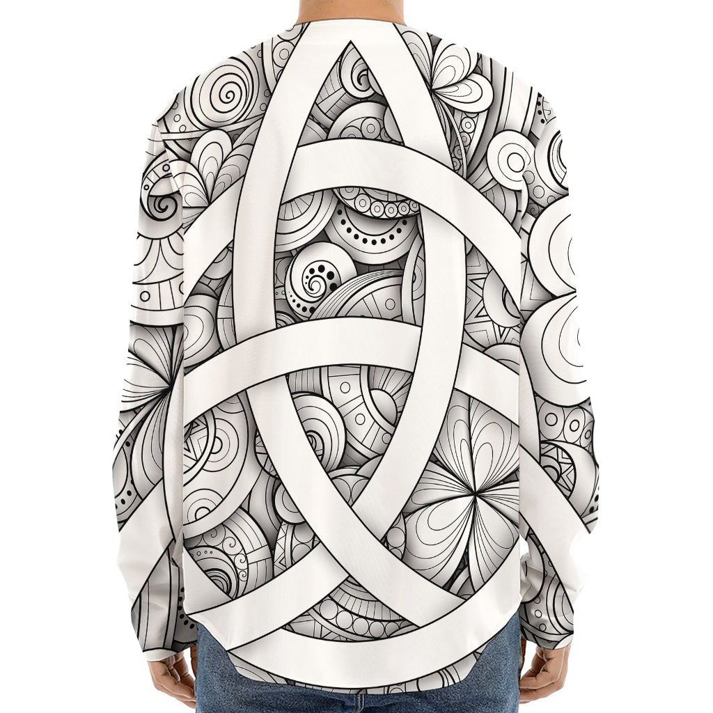 White Celtic Trinity Knot Symbol Print Long Sleeve Baseball Jersey