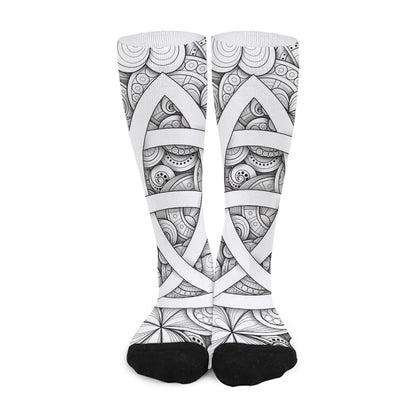 White Celtic Trinity Knot Symbol Print Long Socks