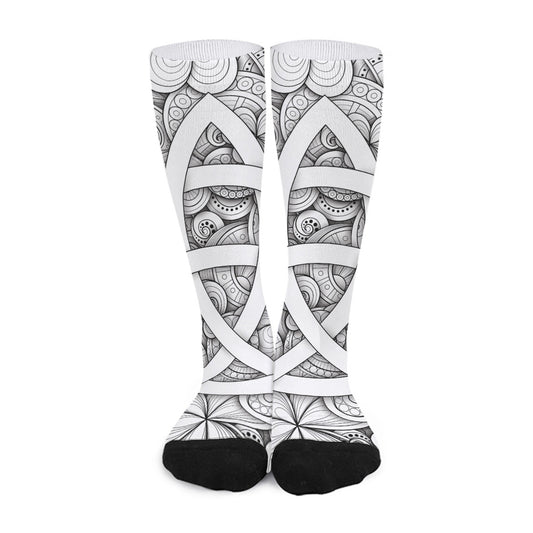 White Celtic Trinity Knot Symbol Print Long Socks