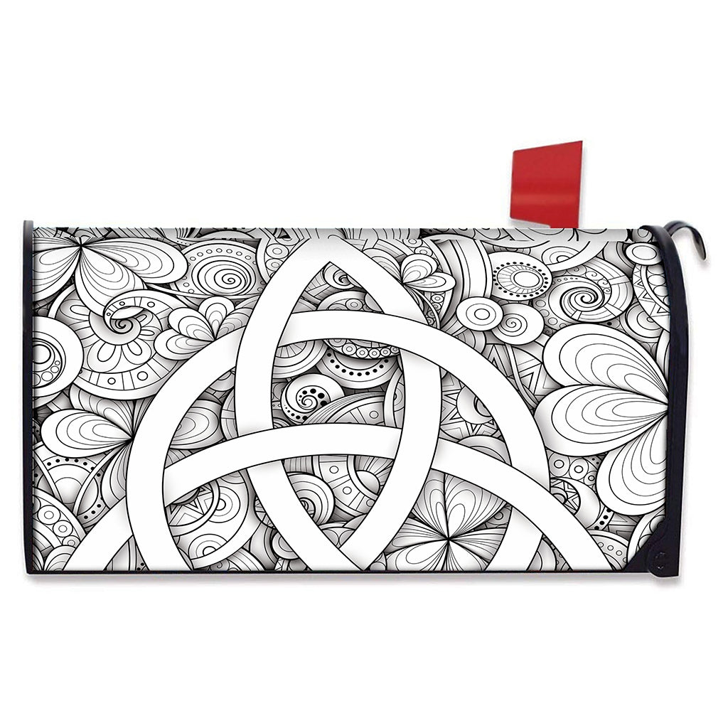 White Celtic Trinity Knot Symbol Print Mailbox Cover