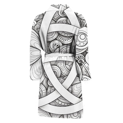 White Celtic Trinity Knot Symbol Print Men's Bathrobe