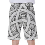 White Celtic Trinity Knot Symbol Print Men's Beach Shorts