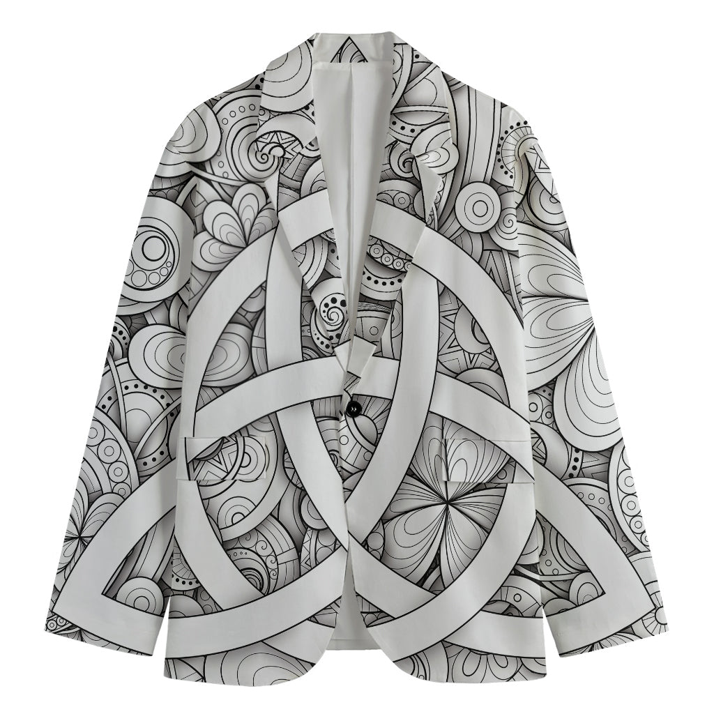 White Celtic Trinity Knot Symbol Print Men's Blazer