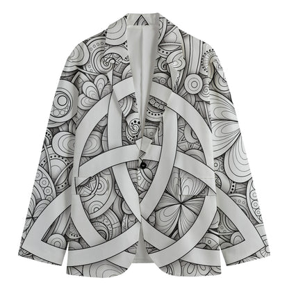 White Celtic Trinity Knot Symbol Print Men's Blazer
