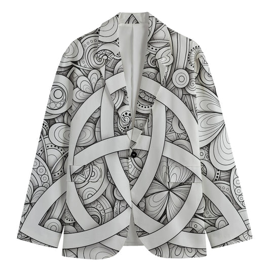 White Celtic Trinity Knot Symbol Print Men's Blazer