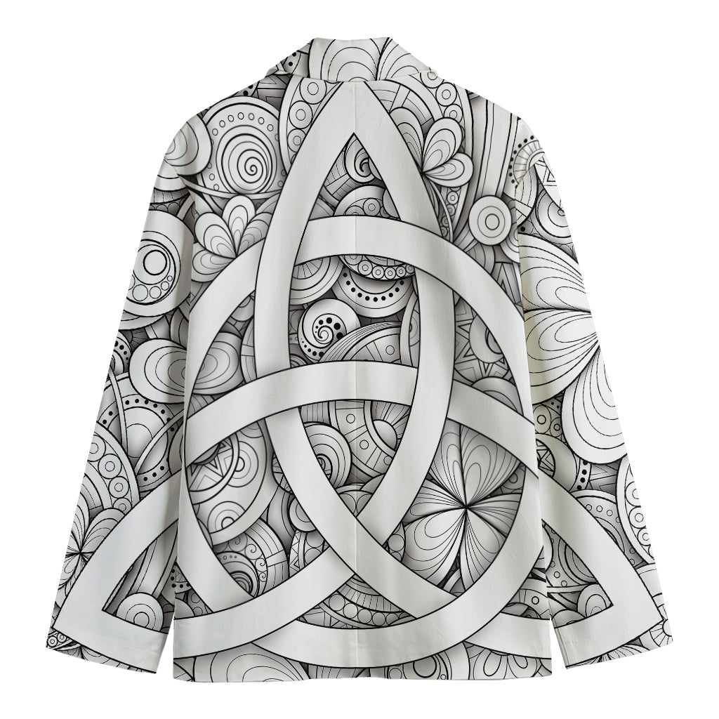 White Celtic Trinity Knot Symbol Print Men's Blazer