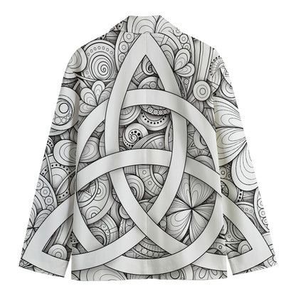 White Celtic Trinity Knot Symbol Print Men's Blazer