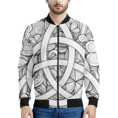 White Celtic Trinity Knot Symbol Print Men's Bomber Jacket