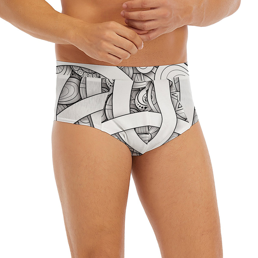 White Celtic Trinity Knot Symbol Print Men's Briefs