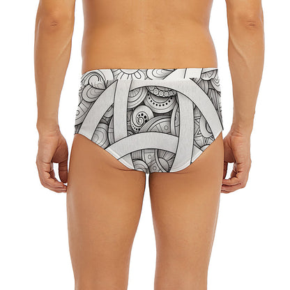 White Celtic Trinity Knot Symbol Print Men's Briefs