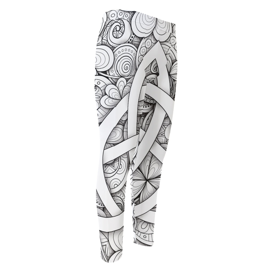 White Celtic Trinity Knot Symbol Print Men's Compression Pants