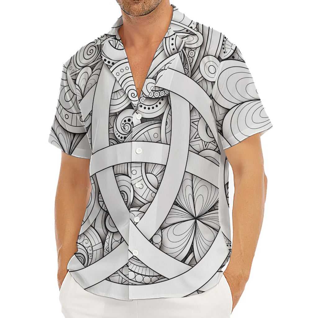 White Celtic Trinity Knot Symbol Print Men's Deep V-Neck Shirt