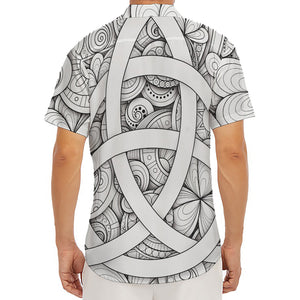 White Celtic Trinity Knot Symbol Print Men's Deep V-Neck Shirt