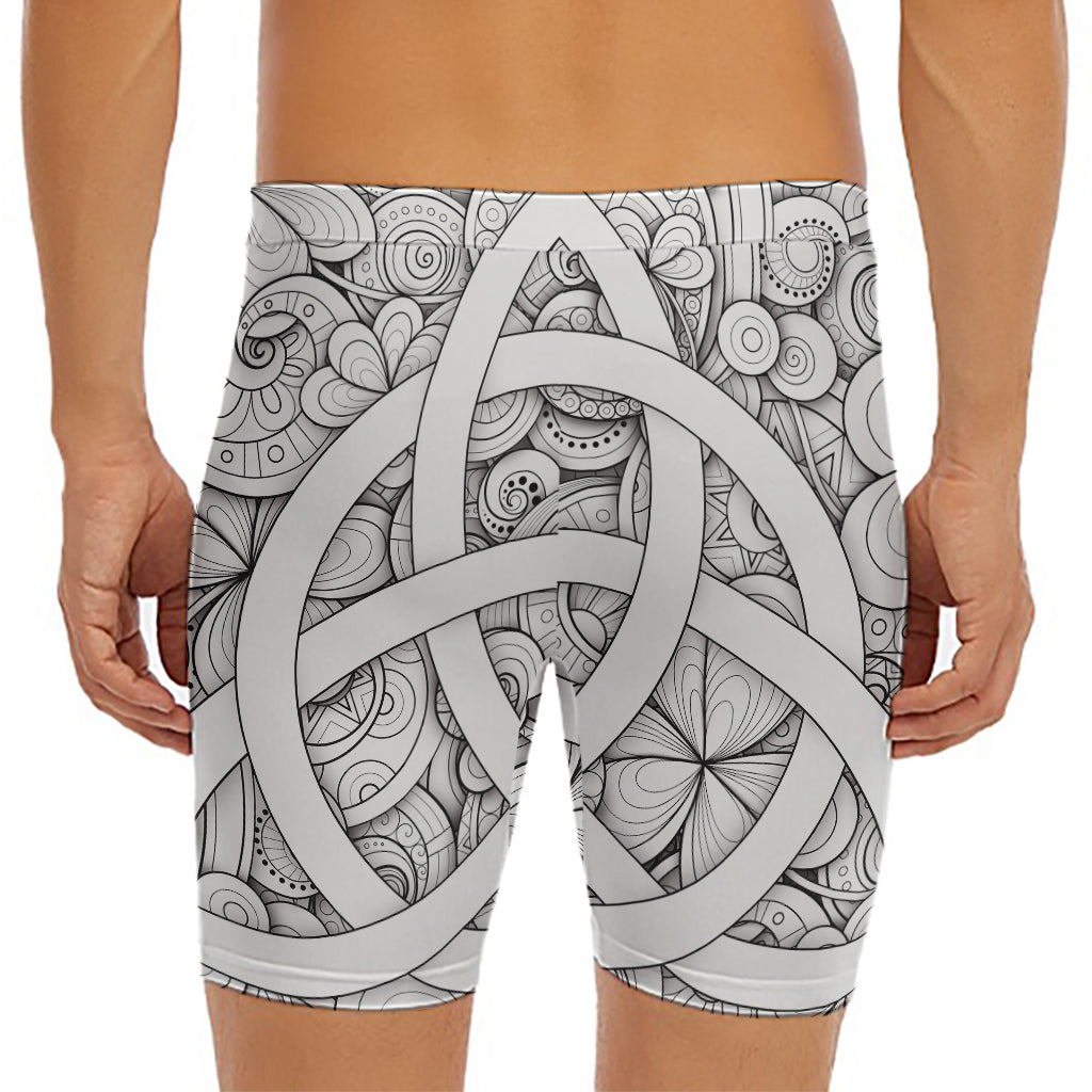 White Celtic Trinity Knot Symbol Print Men's Long Boxer Briefs