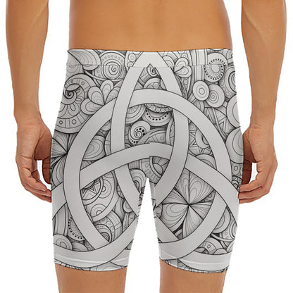 White Celtic Trinity Knot Symbol Print Men's Long Boxer Briefs