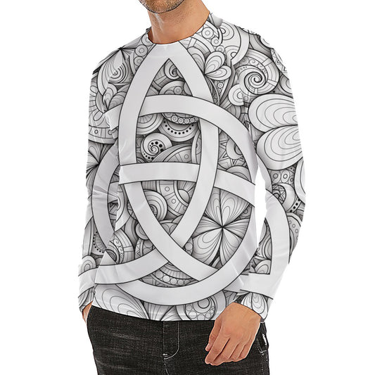 White Celtic Trinity Knot Symbol Print Men's Long Sleeve Rash Guard