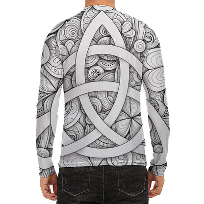 White Celtic Trinity Knot Symbol Print Men's Long Sleeve Rash Guard