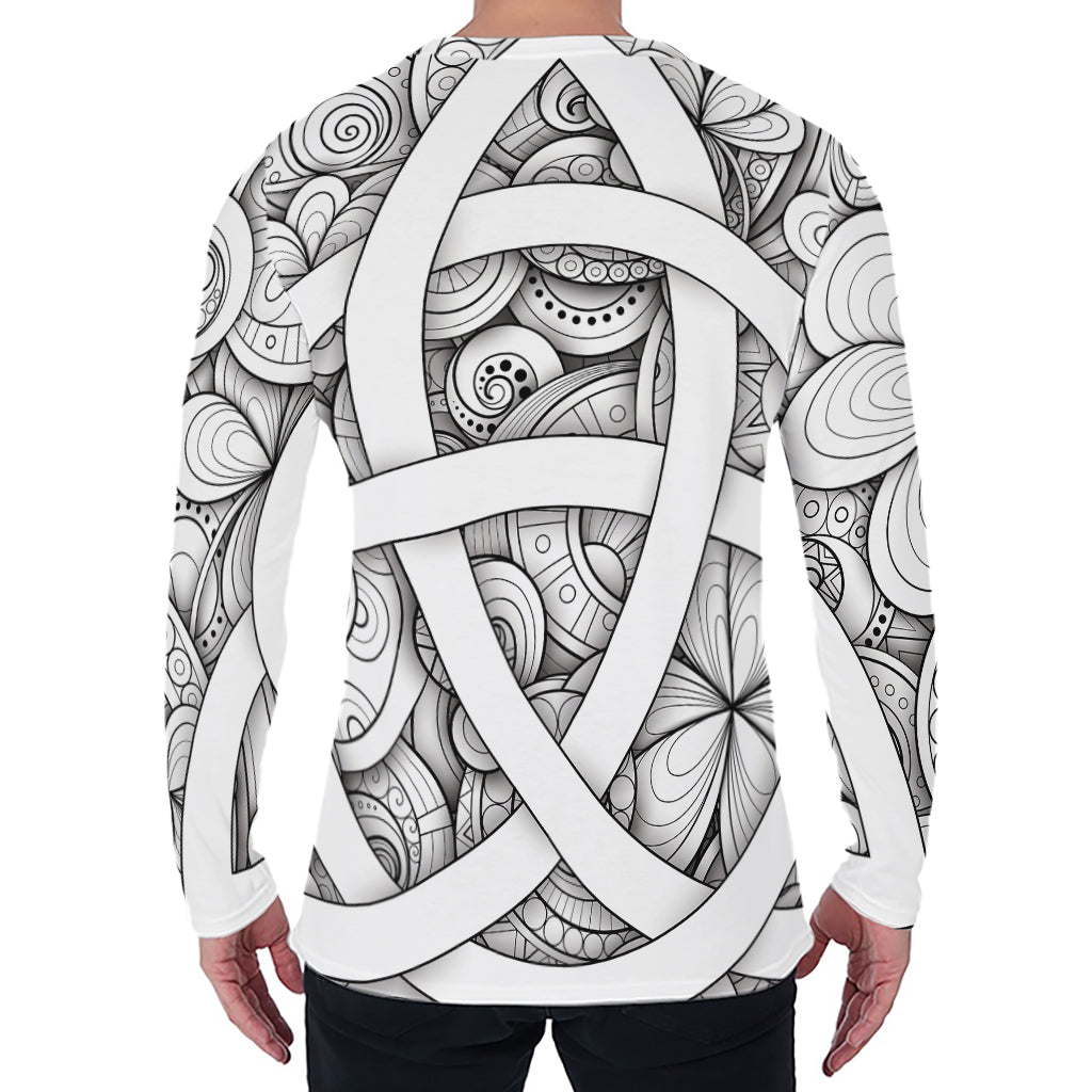 White Celtic Trinity Knot Symbol Print Men's Long Sleeve T-Shirt