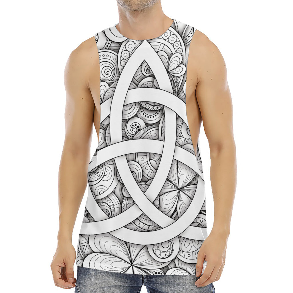 White Celtic Trinity Knot Symbol Print Men's Muscle Tank Top
