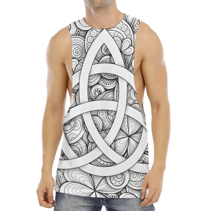 White Celtic Trinity Knot Symbol Print Men's Muscle Tank Top