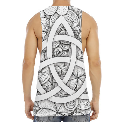 White Celtic Trinity Knot Symbol Print Men's Muscle Tank Top