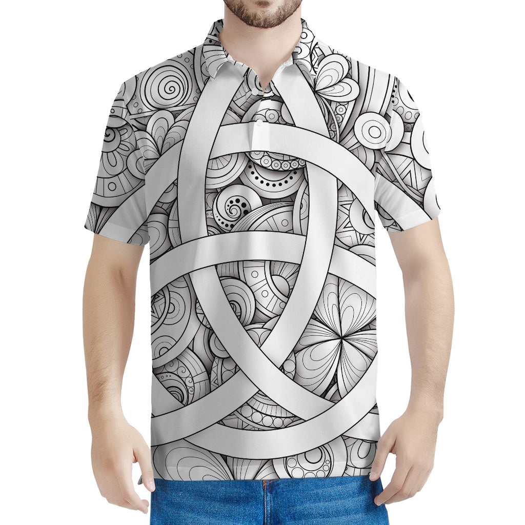 White Celtic Trinity Knot Symbol Print Men's Polo Shirt