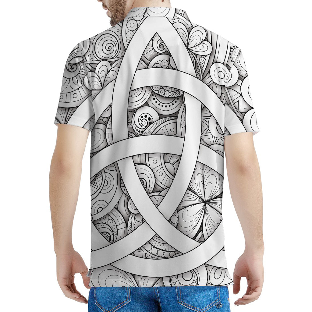 White Celtic Trinity Knot Symbol Print Men's Polo Shirt