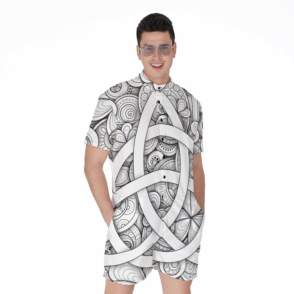 White Celtic Trinity Knot Symbol Print Men's Rompers