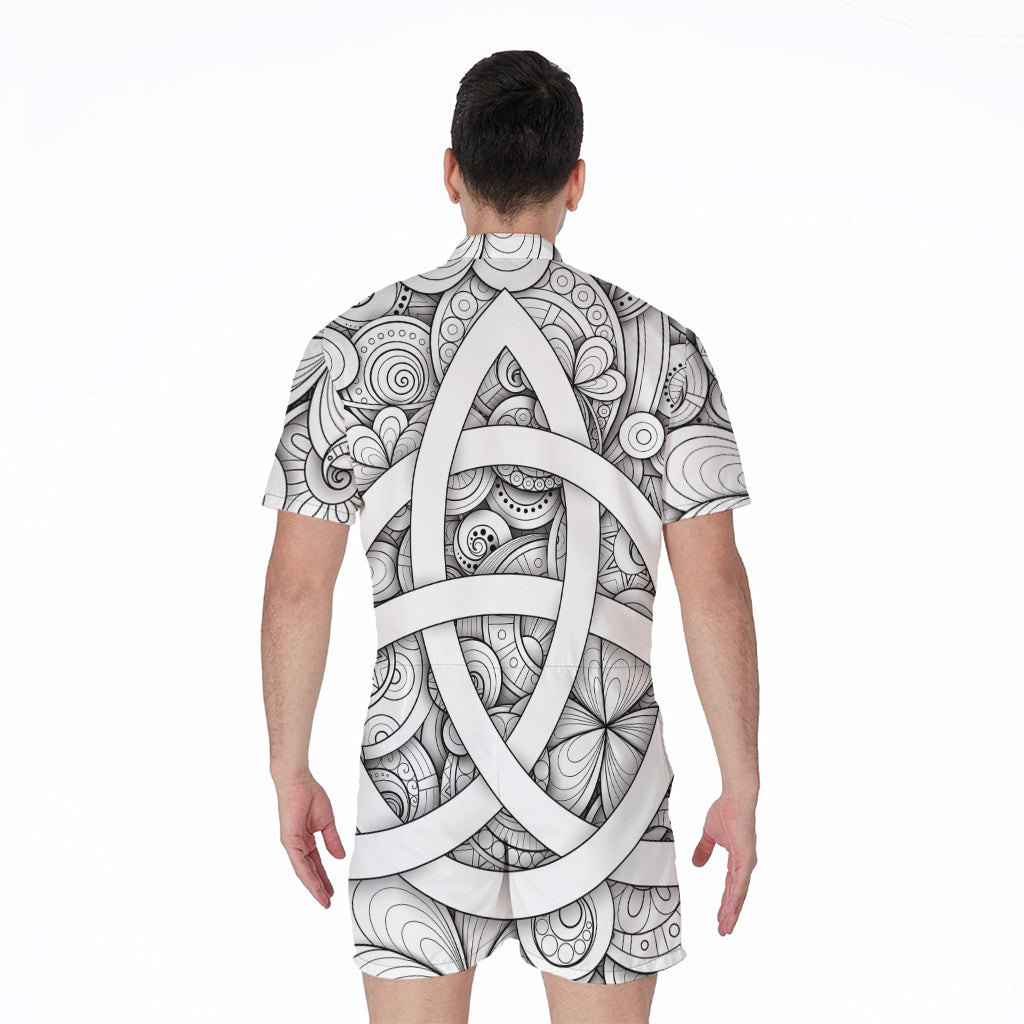 White Celtic Trinity Knot Symbol Print Men's Rompers