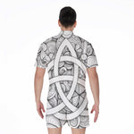 White Celtic Trinity Knot Symbol Print Men's Rompers