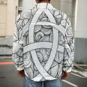 White Celtic Trinity Knot Symbol Print Men's Shirt Jacket