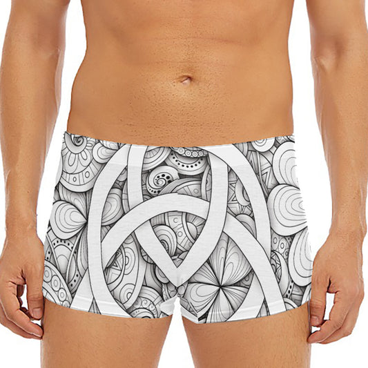 White Celtic Trinity Knot Symbol Print Men's Short Boxer Briefs