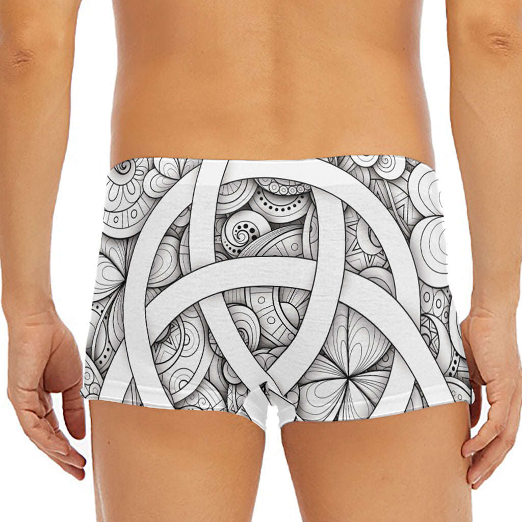 White Celtic Trinity Knot Symbol Print Men's Short Boxer Briefs