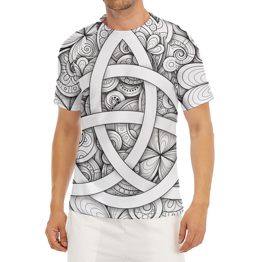 White Celtic Trinity Knot Symbol Print Men's Short Sleeve Rash Guard