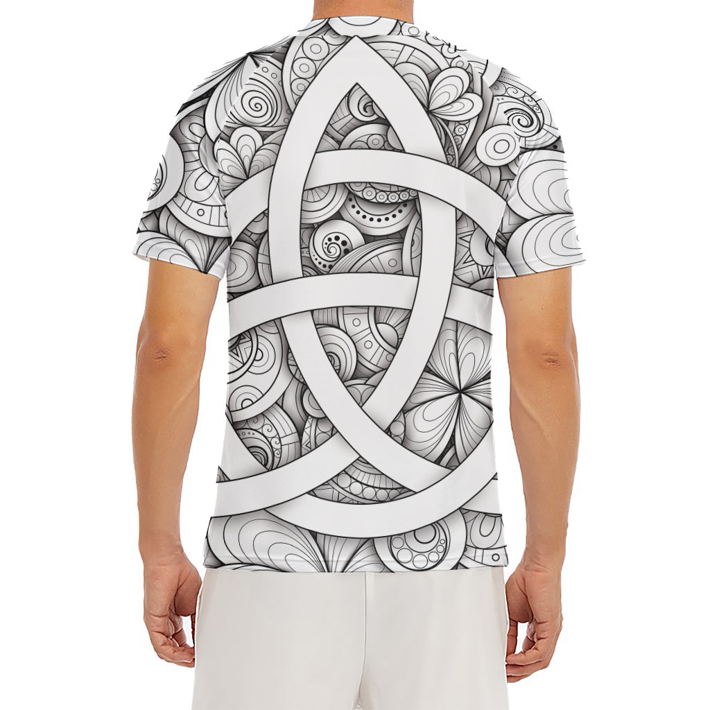 White Celtic Trinity Knot Symbol Print Men's Short Sleeve Rash Guard