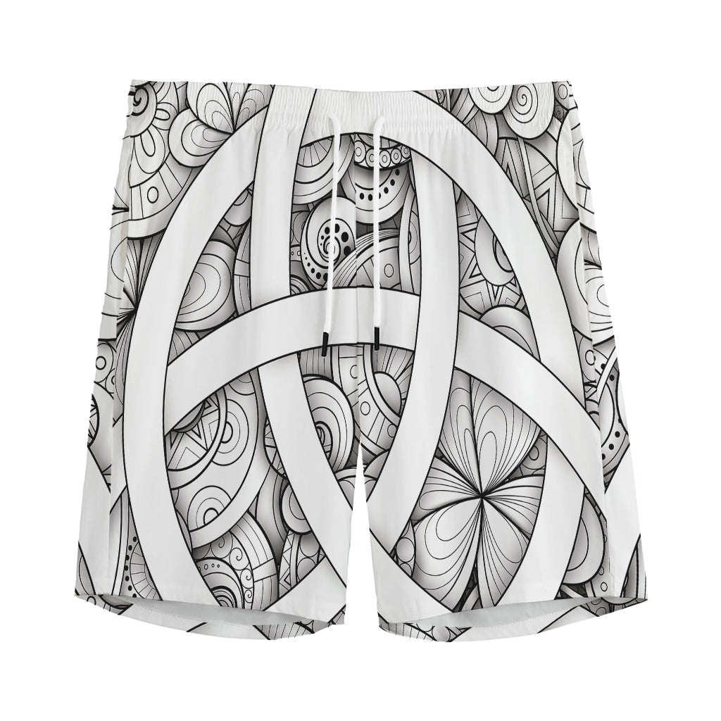 White Celtic Trinity Knot Symbol Print Men's Sports Shorts