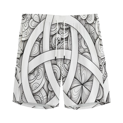 White Celtic Trinity Knot Symbol Print Men's Sports Shorts