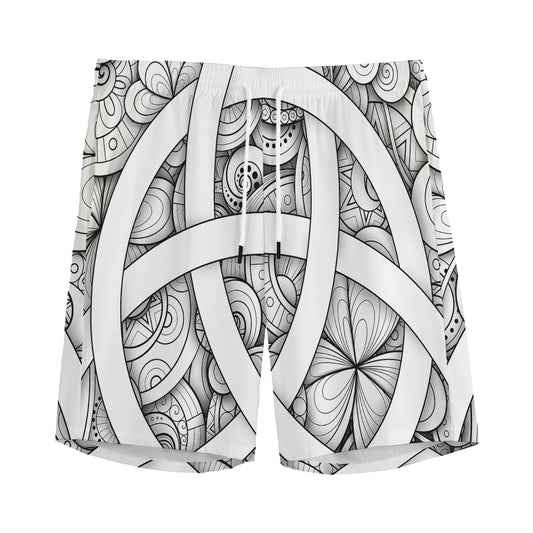 White Celtic Trinity Knot Symbol Print Men's Sports Shorts