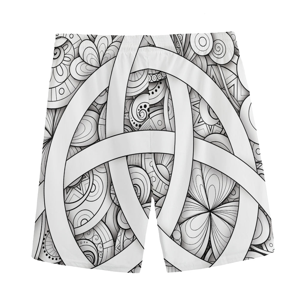 White Celtic Trinity Knot Symbol Print Men's Sports Shorts