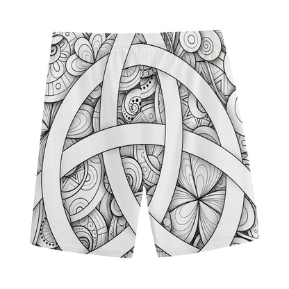 White Celtic Trinity Knot Symbol Print Men's Sports Shorts