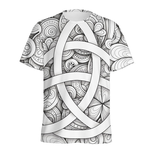 White Celtic Trinity Knot Symbol Print Men's Sports T-Shirt