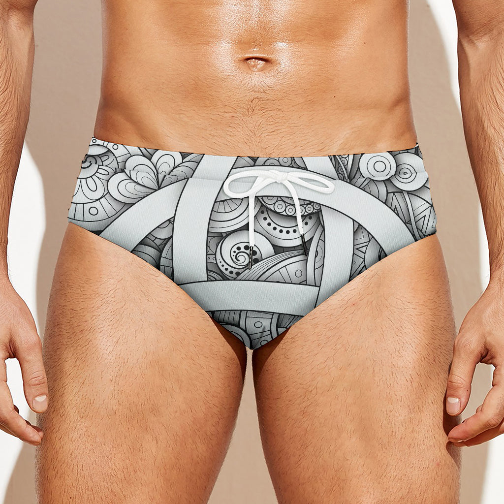 White Celtic Trinity Knot Symbol Print Men's Swim Briefs