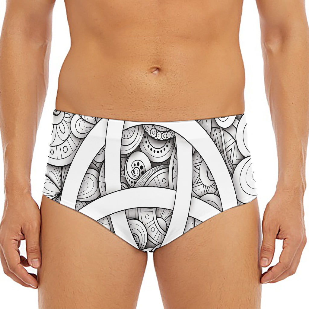 White Celtic Trinity Knot Symbol Print Men's Triangle Swim Briefs