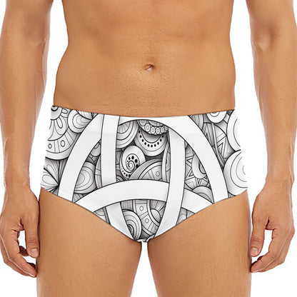 White Celtic Trinity Knot Symbol Print Men's Triangle Swim Briefs