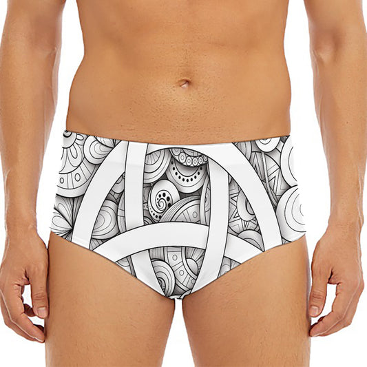 White Celtic Trinity Knot Symbol Print Men's Triangle Swim Briefs
