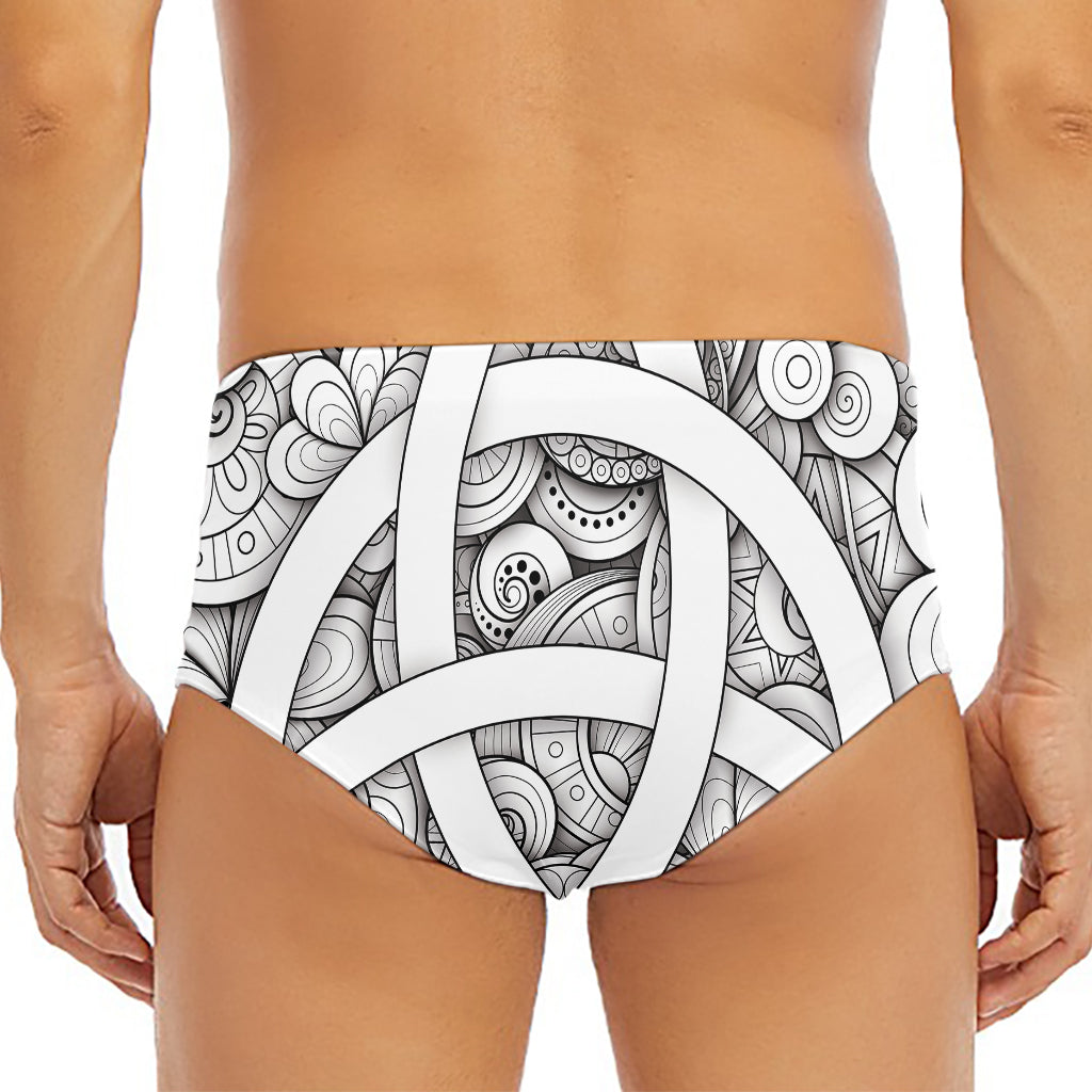 White Celtic Trinity Knot Symbol Print Men's Triangle Swim Briefs