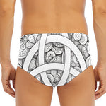 White Celtic Trinity Knot Symbol Print Men's Triangle Swim Briefs
