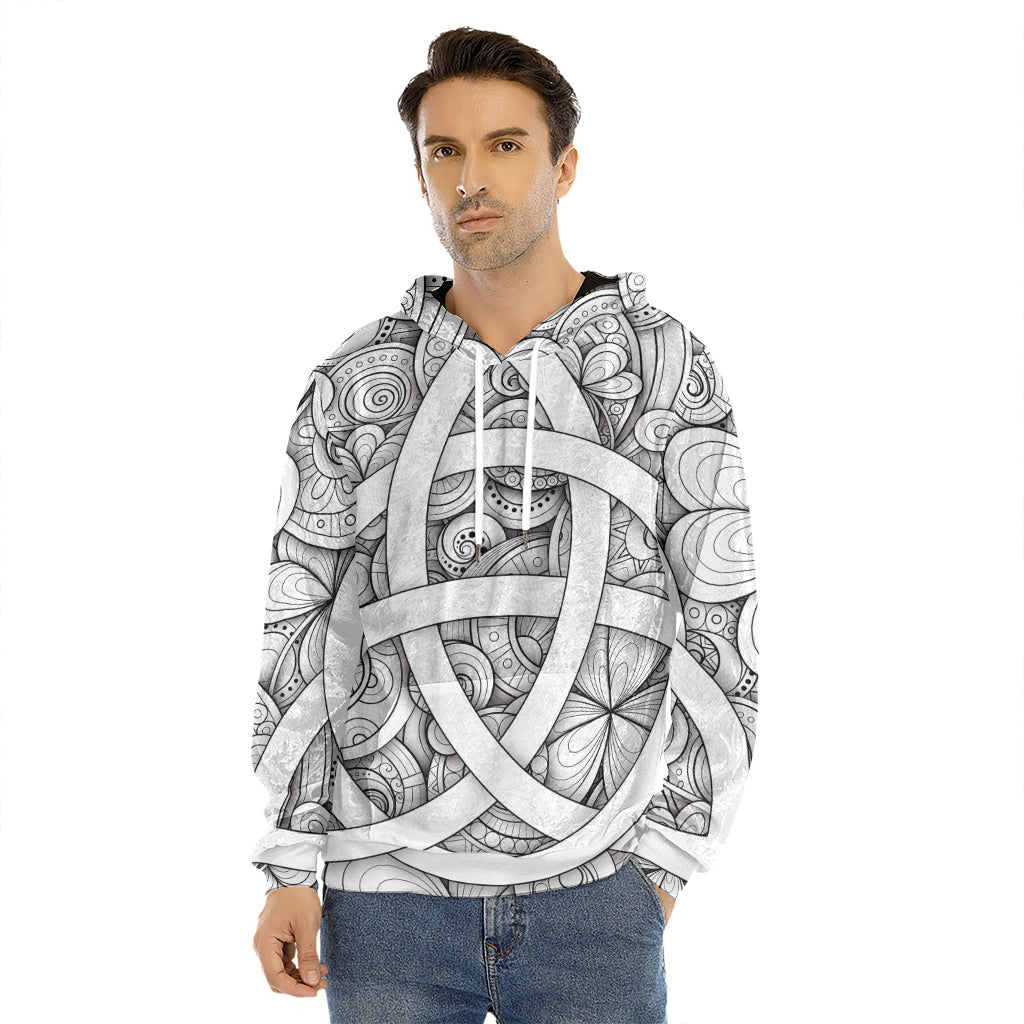 White Celtic Trinity Knot Symbol Print Men's Velvet Pullover Hoodie