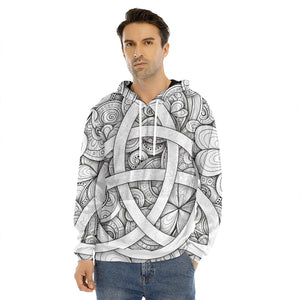 White Celtic Trinity Knot Symbol Print Men's Velvet Pullover Hoodie