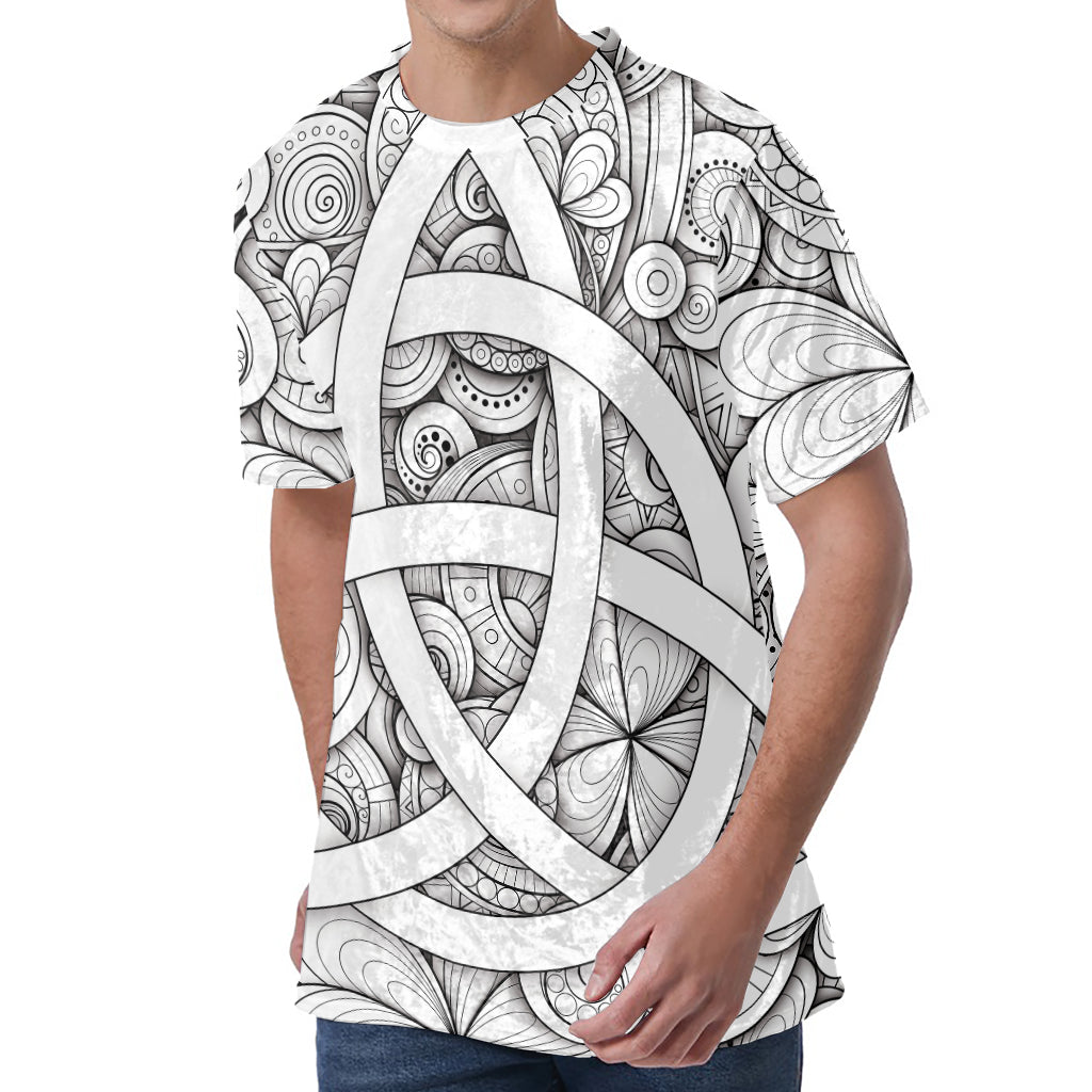 White Celtic Trinity Knot Symbol Print Men's Velvet T-Shirt